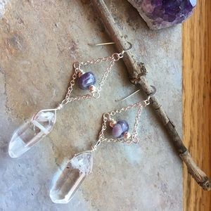 Quartz Crystal Point & Amethyst Earrings/Handmade